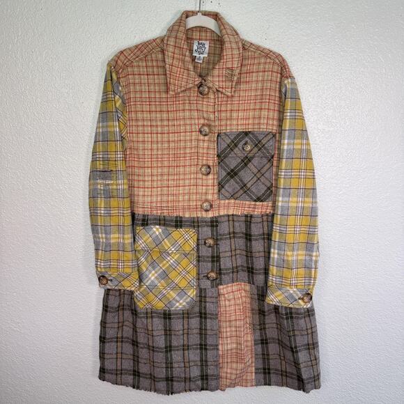 ivy jane Jackets & Blazers - Ivy Jane Jacket Womens Small Patchwork Plaid Flannel Boho Distressed Artsy Coat
